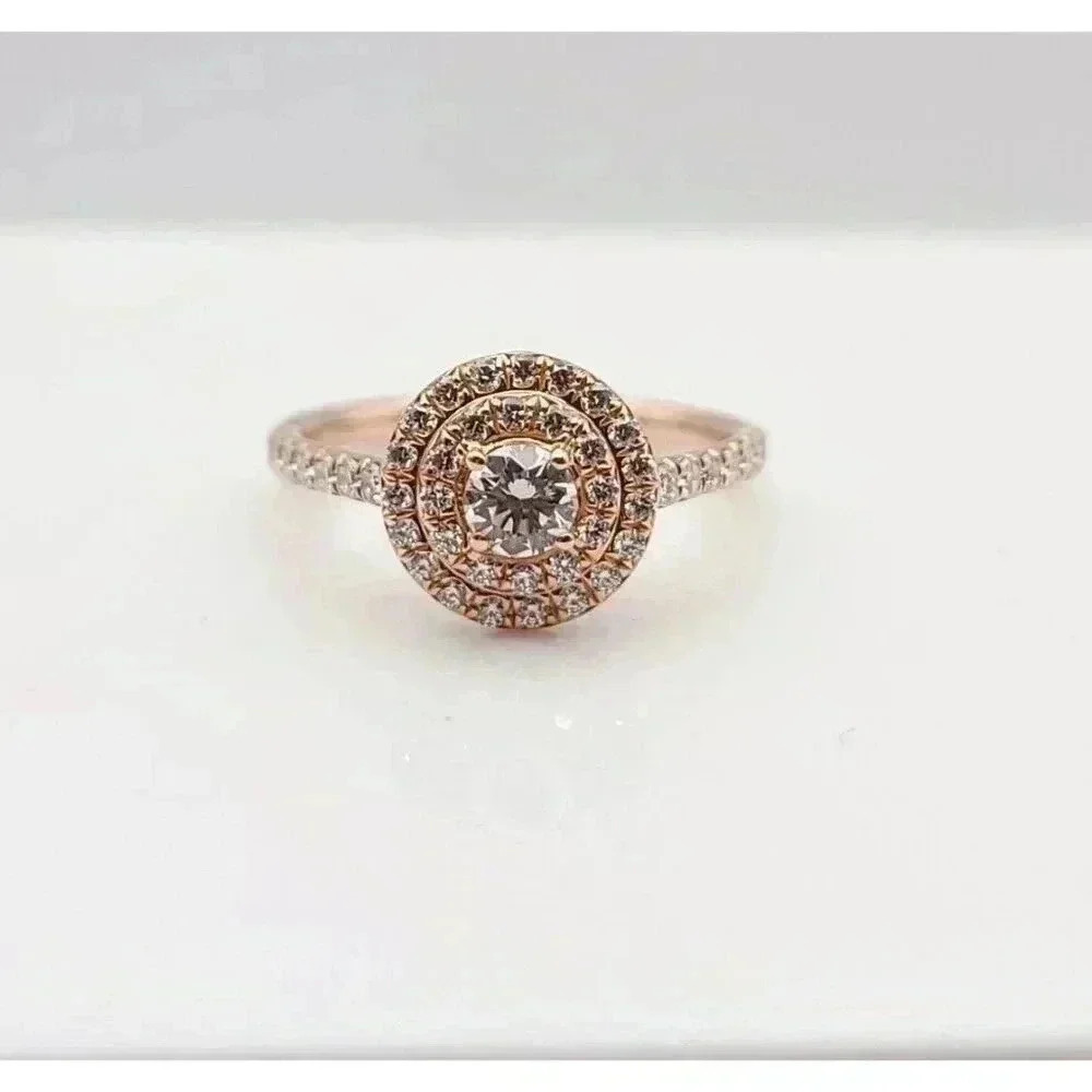 Tiffany & Co 18kt Rose Gold Soleste Diamond Halo Engagement Ring Size 4.5 - Picture 2 of 11